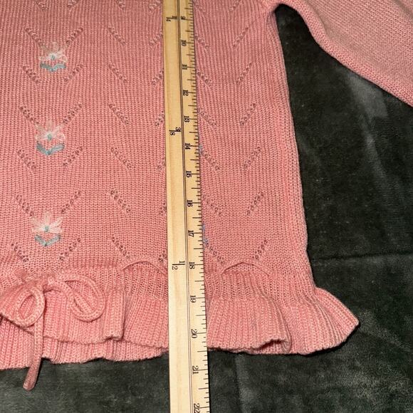 VTG Berries Sweater Women's Large Pink Floral Embroidered Acrylic Peplum Hem - Picture 7 of 10